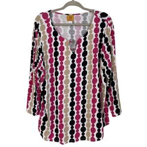 Ruby Rd. 3/4 Sleeve Geometric Dot Print Rayon Top - Scoop Neck - XL